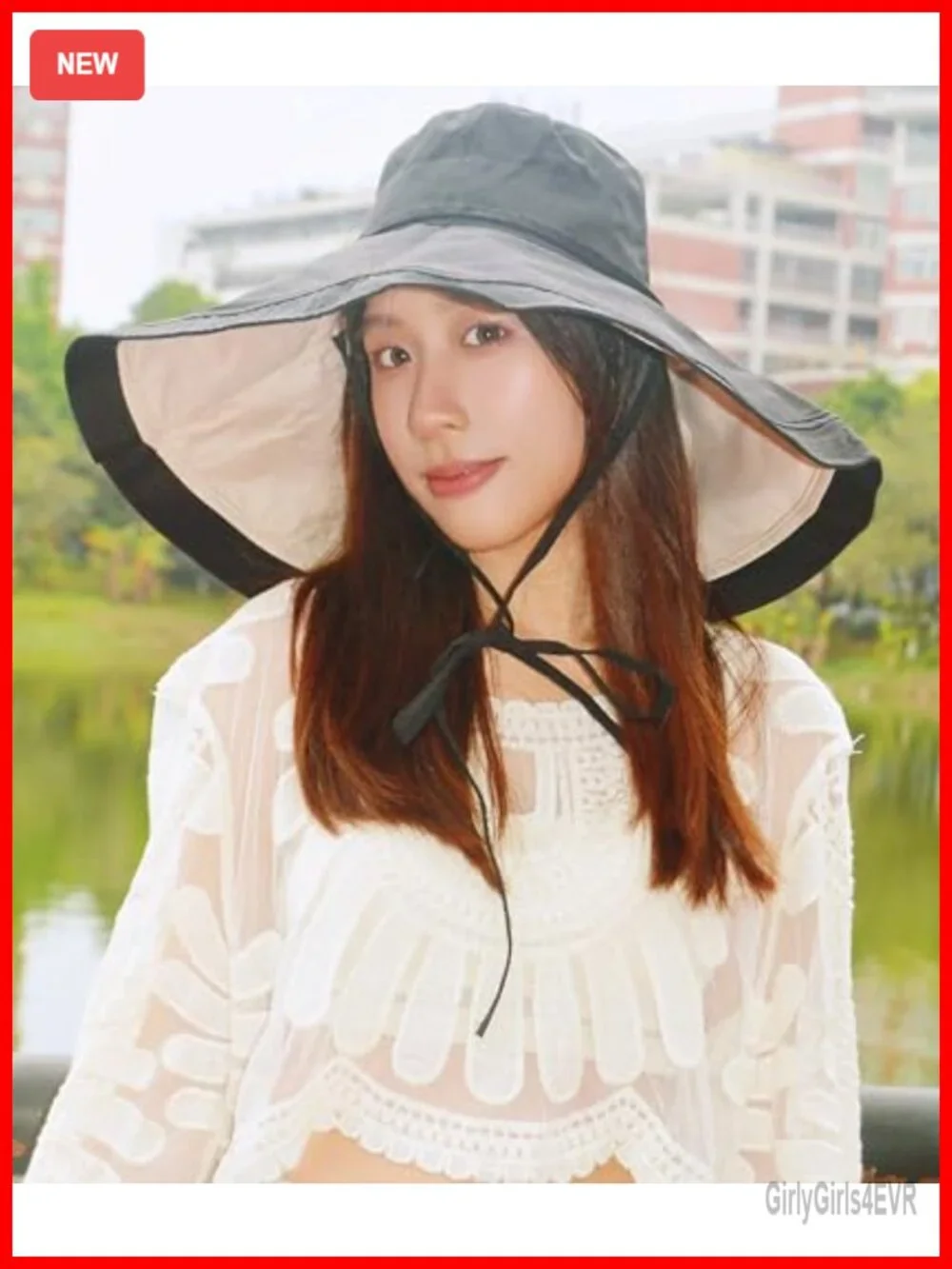 Packable Large Brim Sun Hat with Chin Strap - Reversible UV Protection Beach Hat